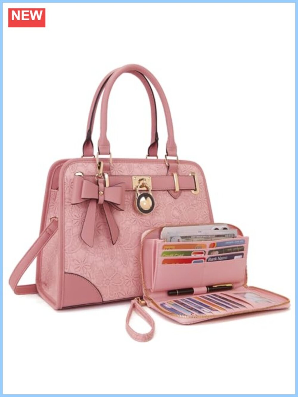 RFID Blocking Satchel Handbag & Wallet Set Floral Shoulder Bag